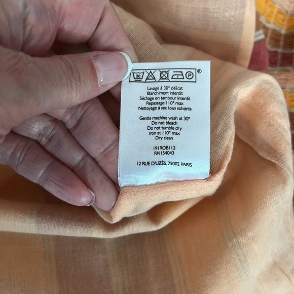 Sezane Magda Mini Dress Cotton Orange Pinstripe Smocked Metallic Sz 36 US S - Picture 15 of 16